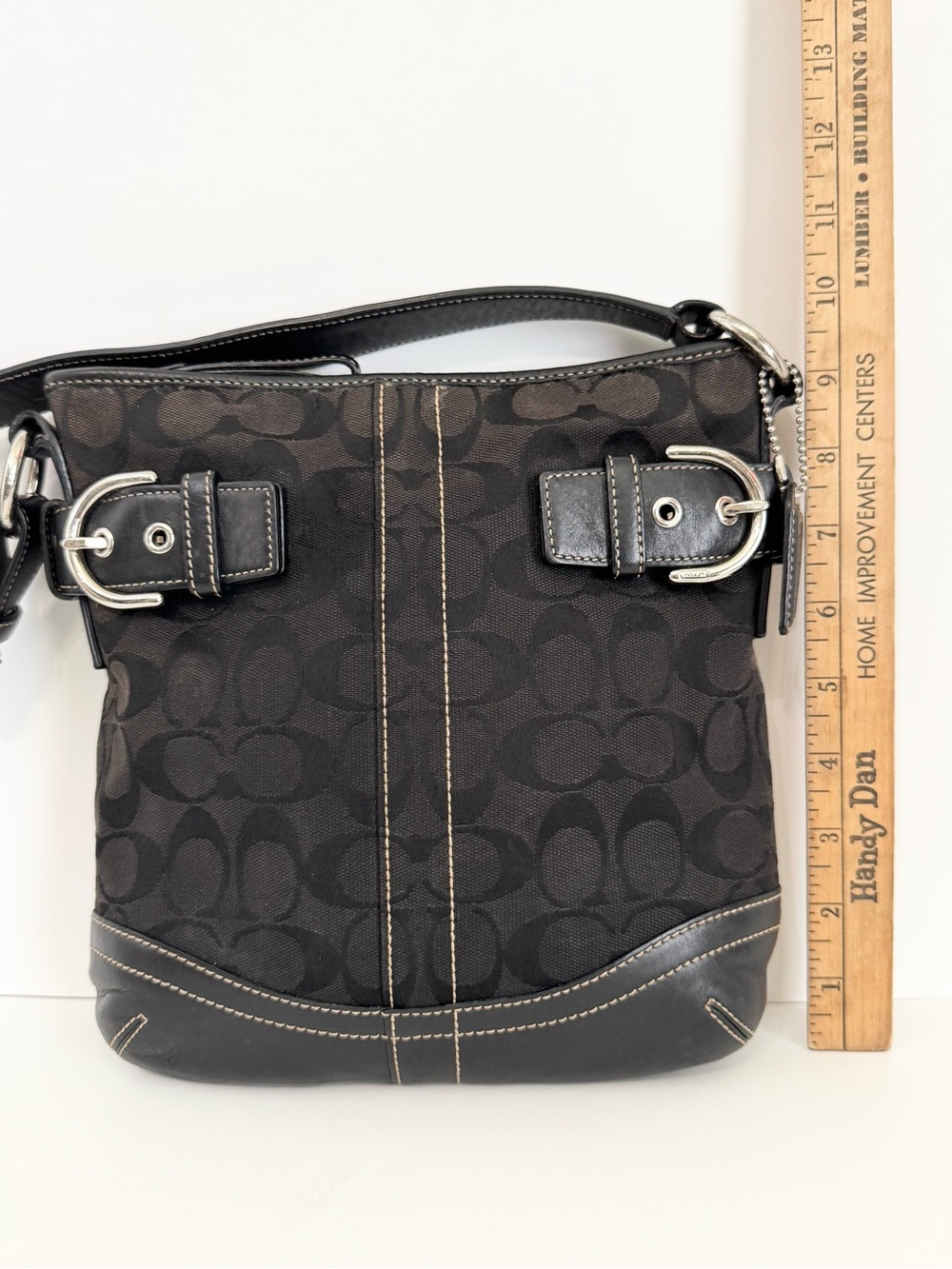 Vintage Coach Soho Signature Slim Jacquard Duffle Hobo Shoulder Bag Black #3577 - Picture 9 of 16